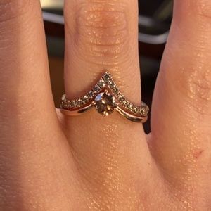 Le Vian V solitaire chocolate diamond ring with diamond band in strawberry gold